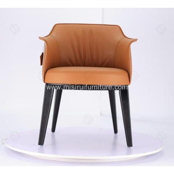 Italian minimalist orange leather single Archibald chairs